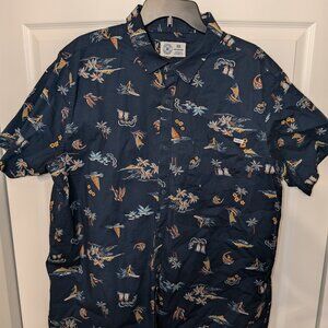 Hurley Navy Blue Hawaiian Shirt - XXL - Sailboats & Surfers - Like New